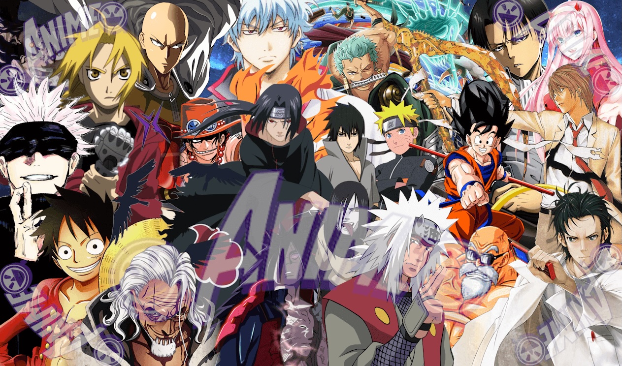 Anime streaming guide with popular series artwork